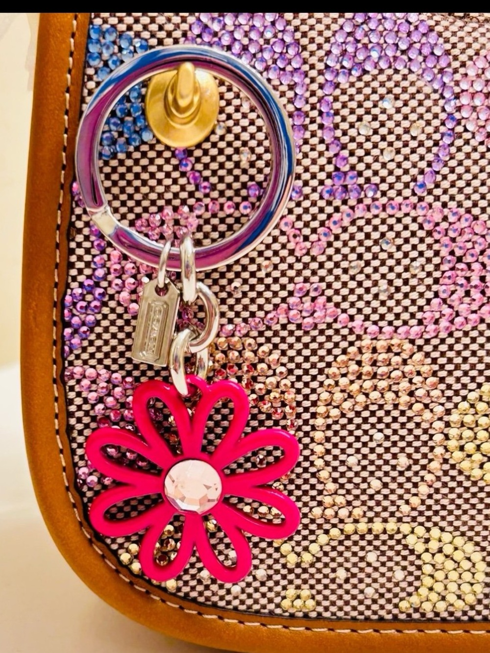 Nwot Coach Pink Y2k Flower Charm Keychain/ Bag Charm - Gem